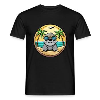 Siegel Lustige Cartoon Sommer Strand Sonnenbrille Aufkleber - Männer T-Shirt - Schwarz - Vorne - AI Model Male 178 light (178cm)