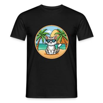 Ägäis Katzenrasse Cartoon Sonnenbrille Strand - Männer T-Shirt - Schwarz - Vorne - AI Model Male 178 light (178cm)