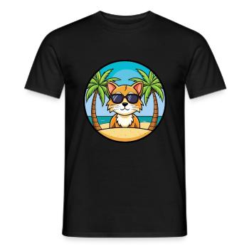 Asiatische Katzenrasse Cartoon Sonnenbrille Strand - Männer T-Shirt - Schwarz - Vorne - AI Model Male 178 light (178cm)