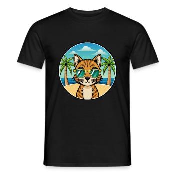 Bengalische Katzenrasse Cartoon Sonnenbrille Strand - Männer T-Shirt - Schwarz - Vorne - AI Model Male 178 light (178cm)