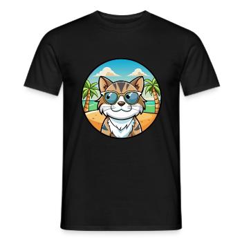 Lunettes de soleil de dessin animé de race de chat calicot dilué plage - T-shirt homme - noir - Devant - AI Model Male 178 light (178cm)