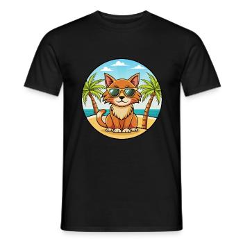 Lunettes de soleil havane brun race chat dessin animé plage - T-shirt homme - noir - Devant - AI Model Male 178 light (178cm)