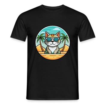 American Wirehair Cat Breed Cartoon Sunglass Beach - Men's T-Shirt - black - Front - AI Model Male 178 light (178cm)