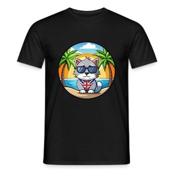 British Silver Cat Breed Cartoon Sunglasses Beach - Men's T-Shirt - black - Front - AI Model Male 178 light (178cm)