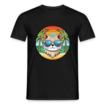 Gamme britannique de chats à poil long dessin animé lunettes de soleil plage - T-shirt homme - noir - Devant - AI Model Male 178 light (178cm)