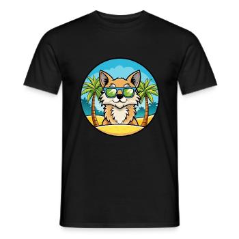 German Longhair Cat Breed Cartoon Sunglasses Beach - Men's T-Shirt - black - Front - AI Model Male 178 light (178cm)