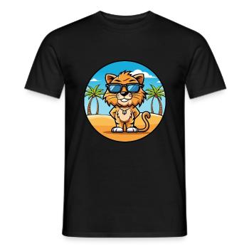 Liger Hybrid Löwe Tiger Katzenrasse Cartoon Strand - Männer T-Shirt - Schwarz - Vorne - AI Model Male 178 light (178cm)
