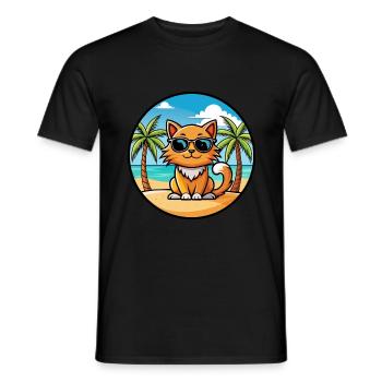 Ingwer Langhaar Katze Rasse Cartoon Sonnenbrille Strand - Männer T-Shirt - Schwarz - Vorne - AI Model Male 178 light (178cm)