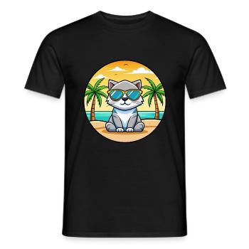 Schottische Falte Katzenrasse Cartoon Sonnenbrille Strand - Männer T-Shirt - Schwarz - Vorne - AI Model Male 178 light (178cm)