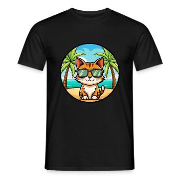 Somali Shorthair Cat Breed Cartoon Sunglass Beach - T-shirt homme - noir - Devant - AI Model Male 178 light (178cm)