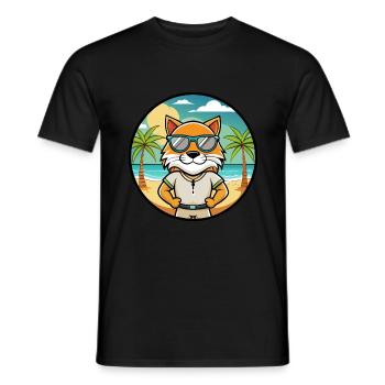 Highlander Cat Breed Cartoon Sunglasses Beach - Men's T-Shirt - black - Front - AI Model Male 178 light (178cm)