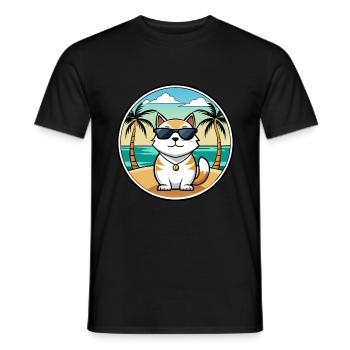 Japanische Bobtail Katzenrasse Cartoon Sonnenbrille Strand - Männer T-Shirt - Schwarz - Vorne - AI Model Male 178 light (178cm)