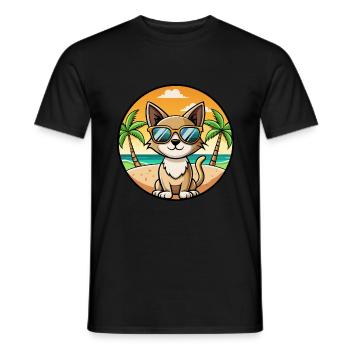 Siamese Shorthair Cat Breed Cartoon Sunglass Beach - Men's T-Shirt - black - Front - AI Model Male 178 light (178cm)
