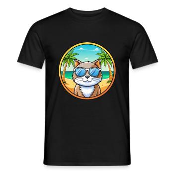 British Longhair Cat Breed Cartoon Sunglass Beach - Men's T-Shirt - black - Front - AI Model Male 178 light (178cm)