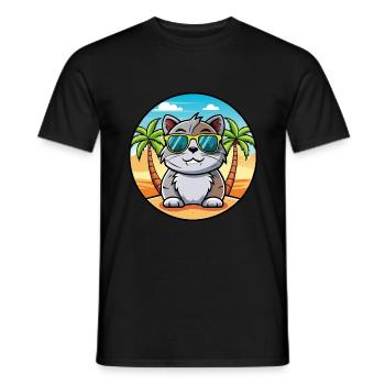 Scottish Fold Shorthair Cat Breed Cartoon Beach - T-shirt homme - noir - Devant - AI Model Male 178 light (178cm)
