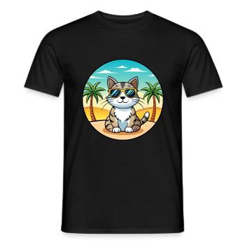 American Wirehair Cat Breed Cartoon Sunglass Beach - Men's T-Shirt - black - Front - AI Model Male 178 light (178cm)