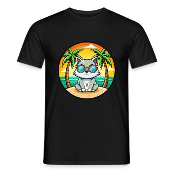 Asian Cat Breed Cartoon Sunglasses Beach - Men's T-Shirt - black - Front - AI Model Male 178 light (178cm)