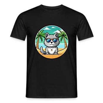 British Silver Cat Breed Cartoon Sunglasses Beach - Men's T-Shirt - black - Front - AI Model Male 178 light (178cm)