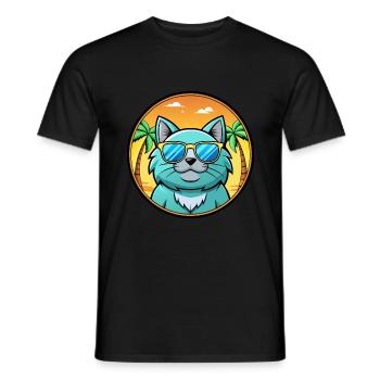 Chartreux Cat Breed Cartoon Sunglasses Beach - Men's T-Shirt - black - Front - AI Model Male 178 light (178cm)