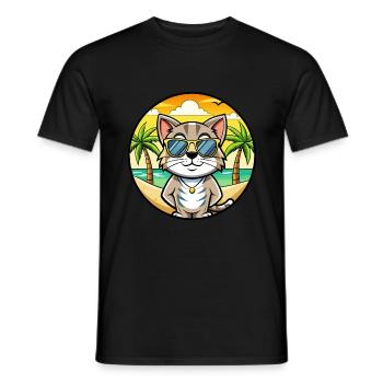 Europäische Kurzhaarkatze Rasse Cartoon Sonnenbrille - Männer T-Shirt - Schwarz - Vorne - AI Model Male 178 light (178cm)
