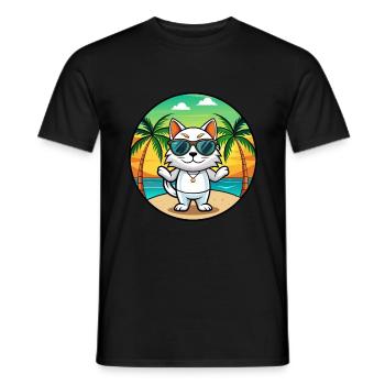 Japanische Bobtail Katzenrasse Cartoon Sonnenbrille Strand - Männer T-Shirt - Schwarz - Vorne - AI Model Male 178 light (178cm)