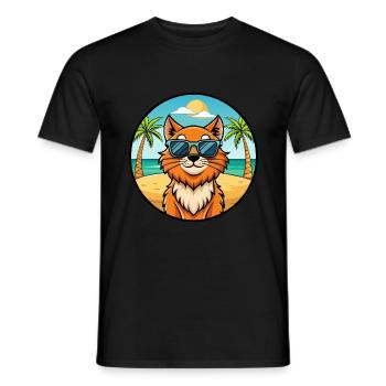 Ingwer Langhaar Katze Rasse Cartoon Sonnenbrille Strand - Männer T-Shirt - Schwarz - Vorne - AI Model Male 178 light (178cm)
