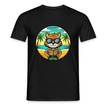 Highlander Cat Breed Cartoon Sunglasses Beach - Men's T-Shirt - black - Front - AI Model Male 178 light (178cm)