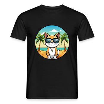 Siamese Shorthair Cat Breed Cartoon Sunglass Beach - Men's T-Shirt - black - Front - AI Model Male 178 light (178cm)