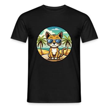 Chausie Katzenrasse Cartoon Sonnenbrille Strand - Männer T-Shirt - Schwarz - Vorne - AI Model Male 178 light (178cm)