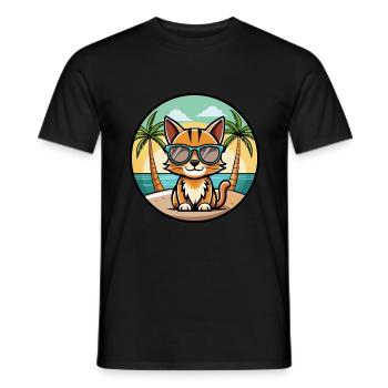 Somali Shorthair Cat Breed Cartoon Sunglass Beach - T-shirt homme - noir - Devant - AI Model Male 178 light (178cm)