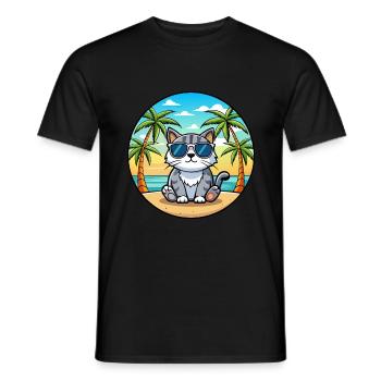 Schottische Falte Katzenrasse Cartoon Sonnenbrille Strand - Männer T-Shirt - Schwarz - Vorne - AI Model Male 178 light (178cm)