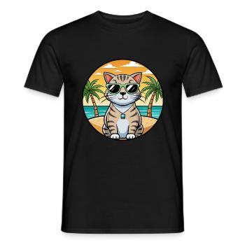 Scottish Fold Shorthair Cat Breed Cartoon Beach - T-shirt homme - noir - Devant - AI Model Male 178 light (178cm)