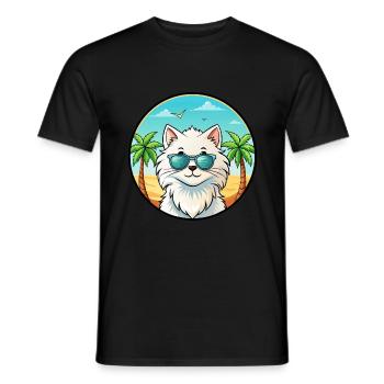 Weiße Langhaarkatze Persische Katze Rasse Cartoon Strand - Männer T-Shirt - Schwarz - Vorne - AI Model Male 178 light (178cm)
