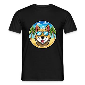 Aidi Chien Race Dessin Animé Lunettes De Soleil Plage - T-shirt homme - noir - Devant - AI Model Male 178 light (178cm)