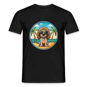 Épagneul d’eau américain race de chien dessin animé plage - T-shirt homme - noir - Devant - AI Model Male 178 light (178cm)