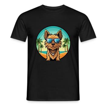 Australian Silky Terrier Dog Breed Cartoon Beach - Men's T-Shirt - black - Front - AI Model Male 178 light (178cm)