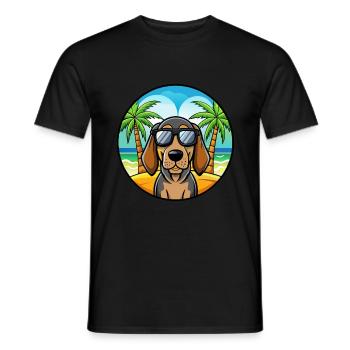 Black And Tan Coonhound Dog Breed Cartoon Beach - Men's T-Shirt - black - Front - AI Model Male 178 light (178cm)