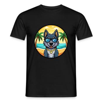 Black Norwegian Elkhound Dog Breed Cartoon Beach - Men's T-Shirt - black - Front - AI Model Male 178 light (178cm)