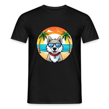 Chien Husky Labrador Canadien Race Cartoon Beach - T-shirt homme - noir - Devant - AI Model Male 178 light (178cm)