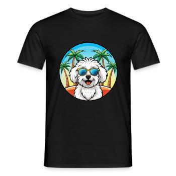 Bichon frisé race de chien dessin animé lunettes de soleil plage - T-shirt homme - noir - Devant - AI Model Male 178 light (178cm)