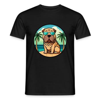 Chinois Shar Pei Chien Race Dessin Animé Lunettes De Soleil Plage - T-shirt homme - noir - Devant - AI Model Male 178 light (178cm)