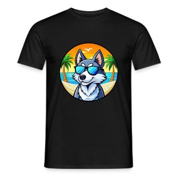 Husky Chien Race Dessin Animé Lunettes De Soleil Plage - T-shirt homme - noir - Devant - AI Model Male 178 light (178cm)