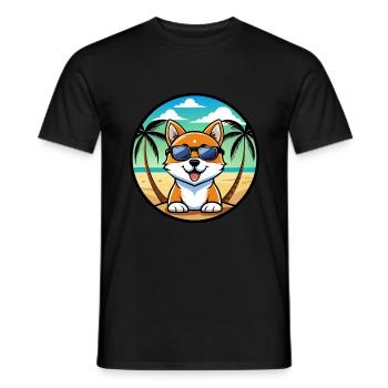 Hokkaido Hunderasse Cartoon Sonnenbrille Strand - Männer T-Shirt - Schwarz - Vorne - AI Model Male 178 light (178cm)