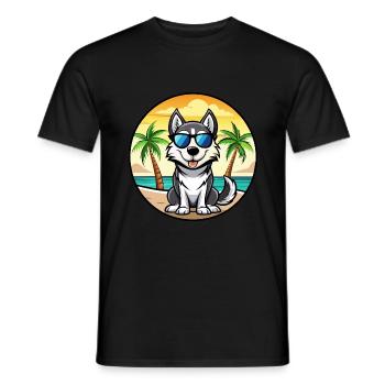 Labrador Husky Chien Race Dessin Animé Lunettes De Soleil Plage - T-shirt homme - noir - Devant - AI Model Male 178 light (178cm)