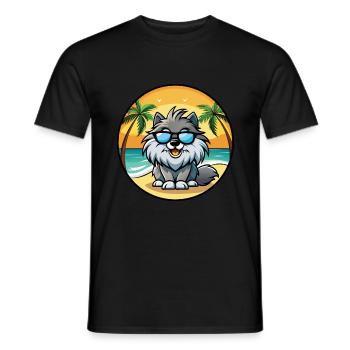 Keeshond Dog Breed Cartoon Sunglasses Beach - Men's T-Shirt - black - Front - AI Model Male 178 light (178cm)