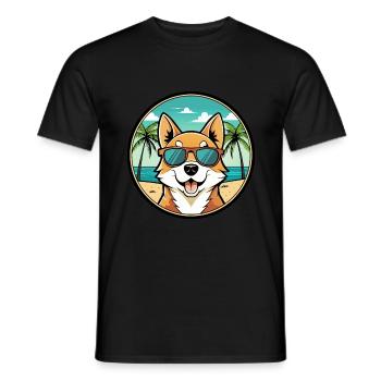 Lundehund Chien Race Dessin Animé Lunettes de soleil Plage - T-shirt homme - noir - Devant - AI Model Male 178 light (178cm)