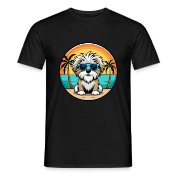 Maltese Shih Tzu Dog Breed Cartoon Sunglass Beach - Men's T-Shirt - black - Front - AI Model Male 178 light (178cm)