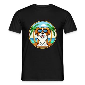 Nederlandse Kooikerhondje Race de chien Cartoon Beach - T-shirt homme - noir - Devant - AI Model Male 178 light (178cm)