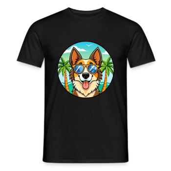 North American Shepherd Dog Breed Cartoon Beach - Men's T-Shirt - black - Front - AI Model Male 178 light (178cm)