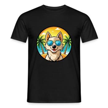 Nordic Spitz Dog Breed Cartoon Sunglasses Beach - Men's T-Shirt - black - Front - AI Model Male 178 light (178cm)